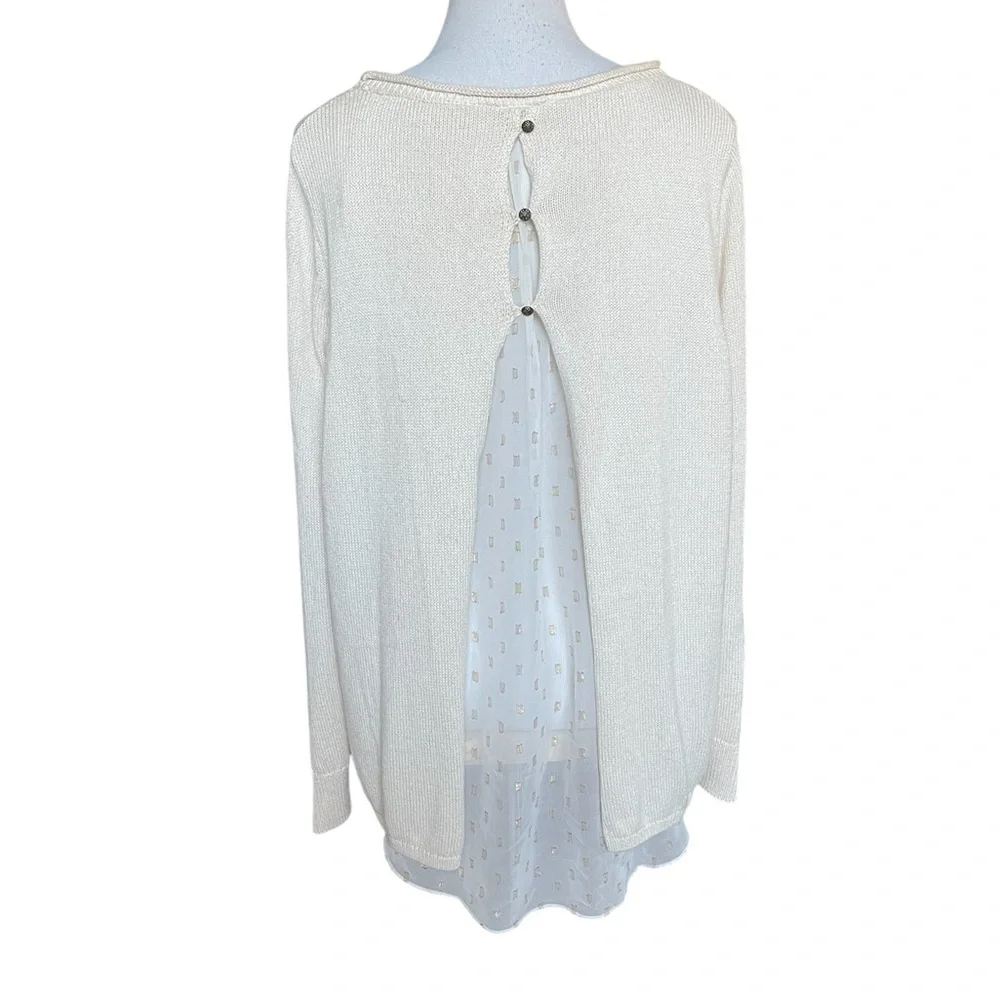 Lucky Brand cream gold shimmer layered sweater split back - Picture 5 of 10
